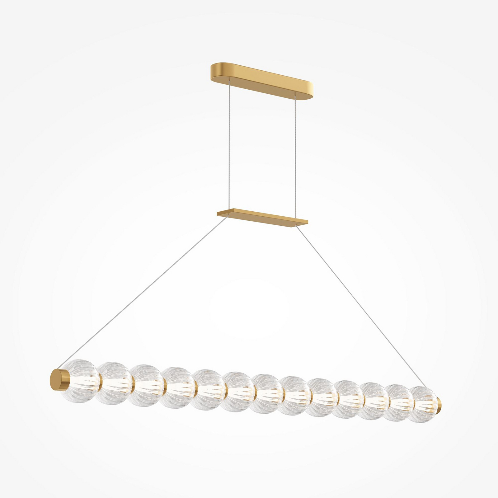 LED-hänglampa AMULET, längd 110 cm, guldfärgad, metall/glas